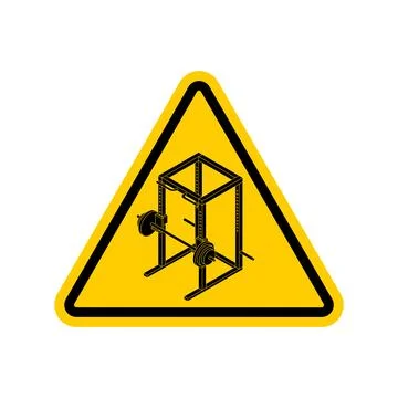 Attention Power Rack Machine. Yellow triangular road sign. Caution Squat Ma.. 스톡 일러스트