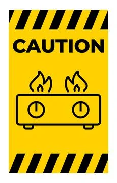 Attention Required Caution Sign with Flames and Bold Yellow Background Stock Illustration