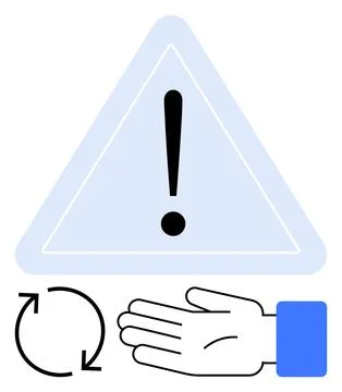 Attention Required Hand Gesture with Caution Sign and Circular Arrow for Sa.. イラスト素材