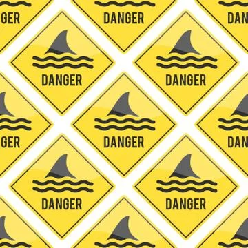Attention shark fin flipper vector sign icon dangerous button water beach Stock Illustration