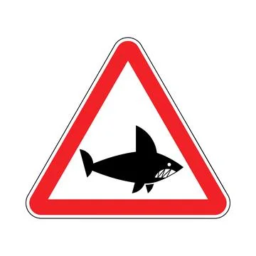 Attention Shark ! Triangular road danger sign. Caution Sharks 스톡 일러스트