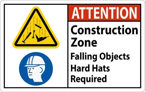 Attention Sign, Construction Zone, Falling Objects Hard Hats Required 스톡 일러스트