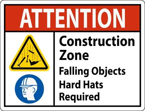 Attention Sign, Construction Zone, Falling Objects Hard Hats Required Stock Illustration