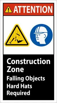 Attention Sign, Construction Zone, Falling Objects Hard Hats Required Stock Illustration