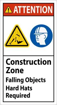 Attention Sign, Construction Zone, Falling Objects Hard Hats Required 스톡 일러스트