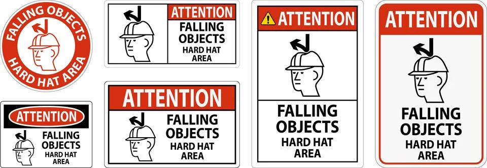 Attention Sign, Falling Objects Hard Hat Area Stock Illustration