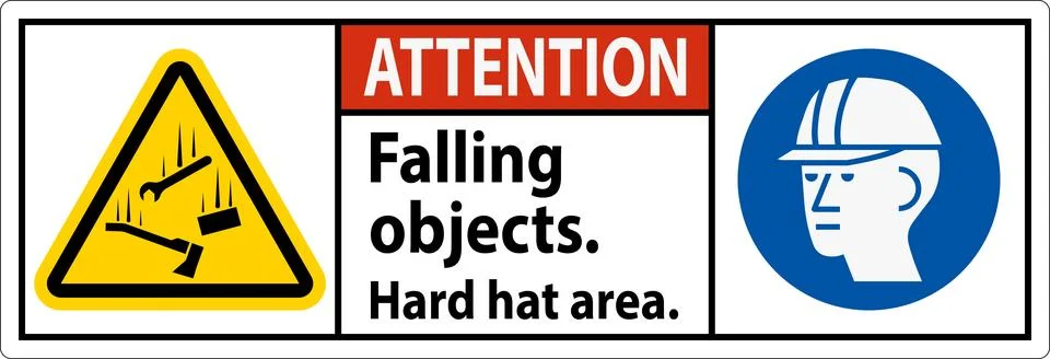 Attention Sign, Falling Objects Hard Hat Area Illustrazione stock