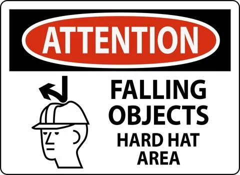 Attention Sign, Falling Objects Hard Hat Area Stock Illustration