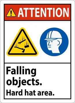 Attention Sign, Falling Objects Hard Hat Area Stock Illustration