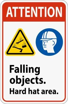Attention Sign, Falling Objects Hard Hat Area Stock Illustration