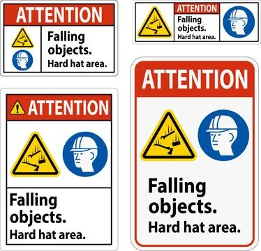 Attention Sign, Falling Objects Hard Hat Area Stock Illustration