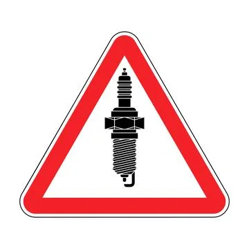 Attention Spark plug. Caution Car accessory. red triangular prohibitory sig.. イラスト素材