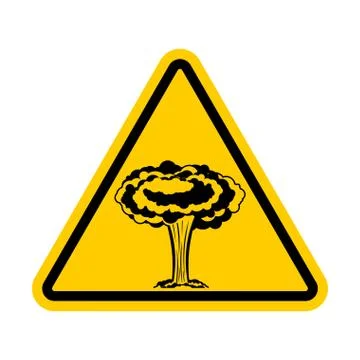 Attention war. Nuclear explosion is prohibited. Yellow triangle road sign Cau Ilustración de archivo
