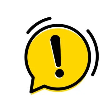 Attention warning exclamation mark icon in vector yellow chat bubble Illustrazione stock