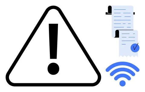 Attention Warning Sign with Network and Document Symbols for Important Alerts Stock Illustration