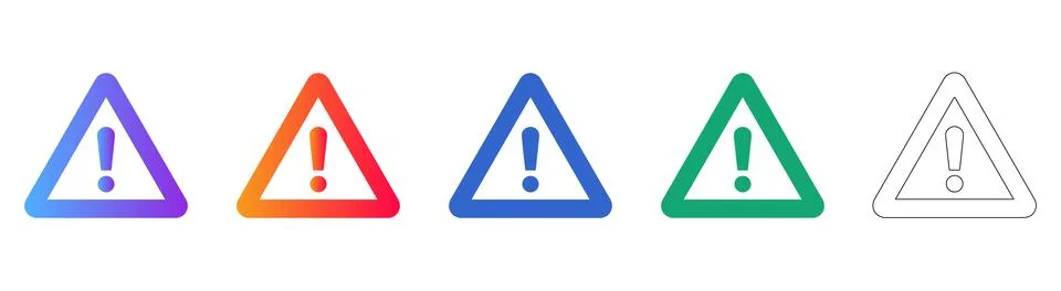 Attention Warning Triangle Icon Set Stock Illustration