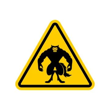 Attention Werewolf. Caution werwolf Monster. Yellow triangle road sign Illustrazione stock