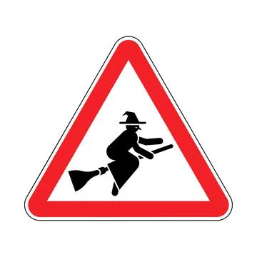 Attention Witch sign. Caution hag symbol. Red road sign Stock Illustration