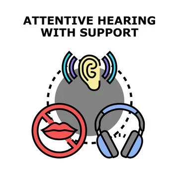Attentive hearing with supporting audio equipment Stock Illustration