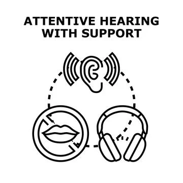 Attentive hearing with supporting audio equipment Stock Illustration