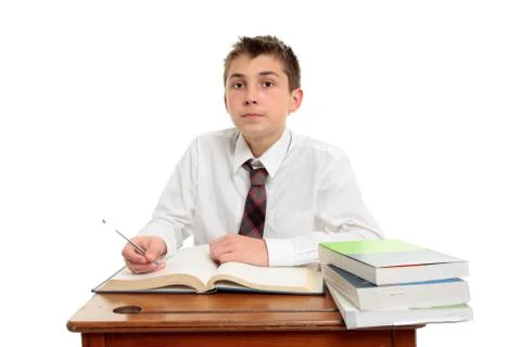 Attentive school student doing work Stock Photos