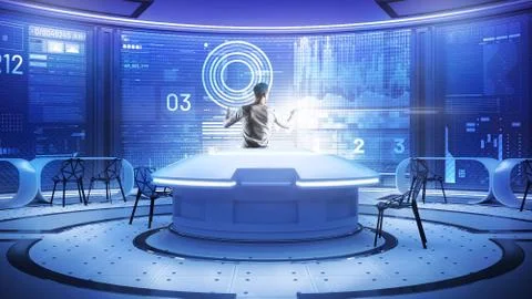 Attentive software developer standing in front of a transparent screen Stock Photos