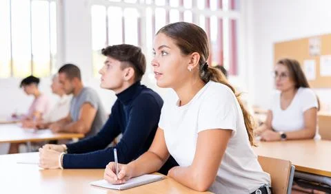 Attentive university students in advanced training courses in auditorium Stock Photos