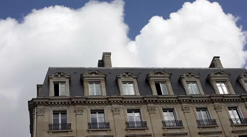 Attic of building in Paris under a cloudy sky. Stock Footage 56527572