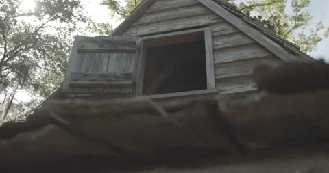 Attic Window of Historic House Just Behind the Roof Shingles Stock Footage 153069879