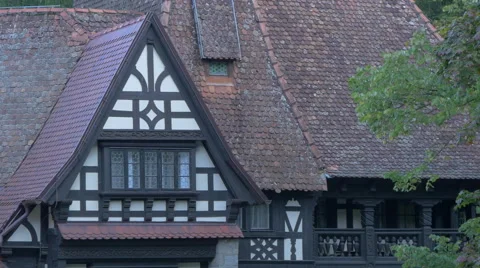 Attic window at Pelisor Chateau Stock Footage 58315429