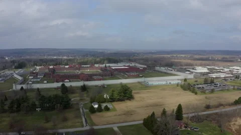 Attica Correctional Facility and Rural Countryside New York Drone Aerial View Stock Footage