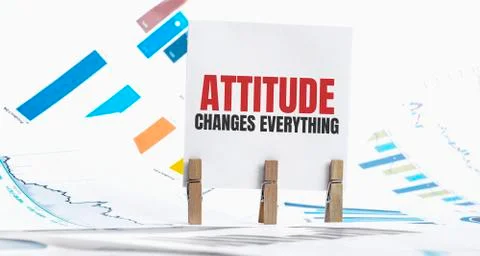 Attitude Changes Everything text on paper sheet with chart, dice, spectacles, Stock Photos