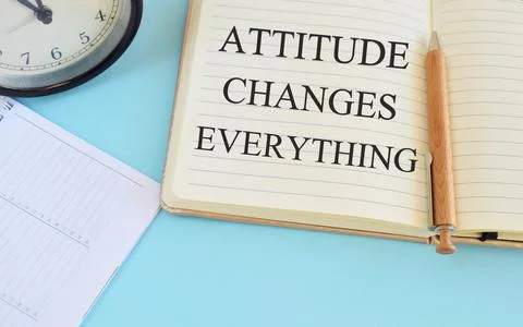 Attitude Changes Everything text writen in Notebook. Concept meaning Personal Stock Photos