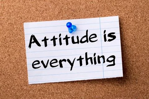 Attitude is everything - teared note paper pinned on bulletin board Stock Photos