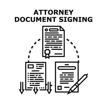 Attorney document signing process and legal agreement concept Stock Illustration