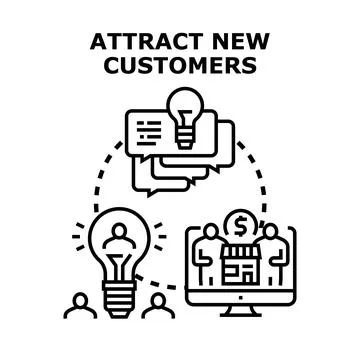 Attracting new customers idea generation and marketing strategy Stock Illustration
