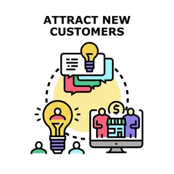 Attracting new customers idea generation and marketing strategy Stock Illustration