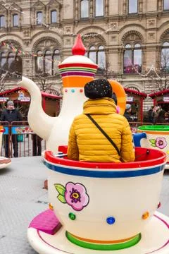 Attraction cups of tea spinning in a circle. Stock Photos
