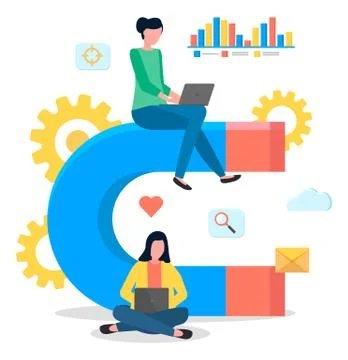 Attraction customers, developing social websites, increase popularity of site Stock Illustration