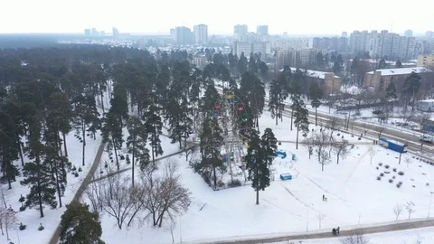 Attraction Ferris Wheel In Park Of Partisan Glory, Aerial View. Kiev, Ukraine Stock Footage 101491821