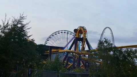 Attraction park at evening Stock Footage 116102339