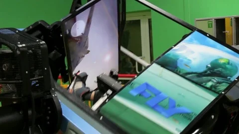 Attraction simulator air combat interactive Stock Footage 71891869