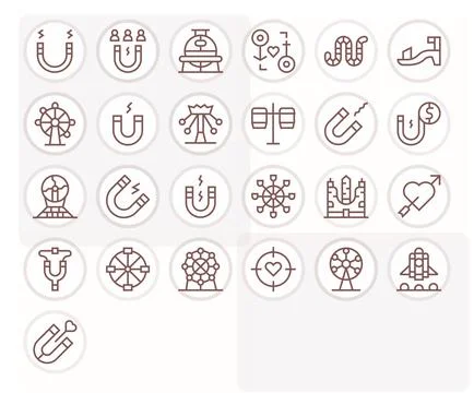 Attraction Vector Icon Library with 25 Regular Line High Resolution Pixel O.. Stock Illustration