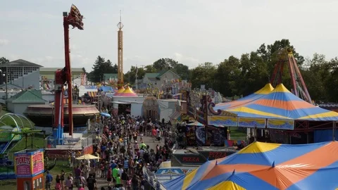 Attractions in open amusement park Stock Footage 80579963