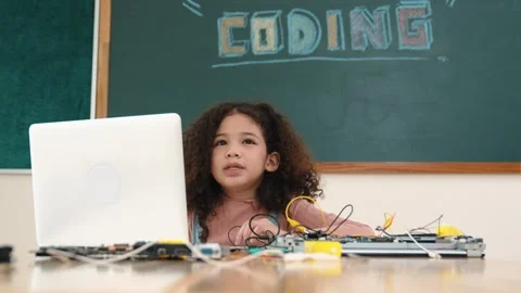 Attractive african student programing system while looking at camera. Pedagogy. Stock Footage 267294322
