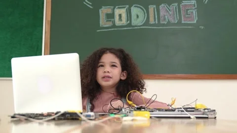 Attractive african student programing system while looking at camera. Pedagogy. Video stock 274786796