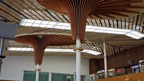 Attractive and interesting design of ceiling and columns at the Puerto Stock Footage 253356459