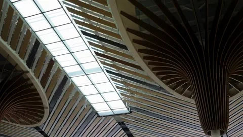 Attractive and interesting design of ceiling and columns at the Puerto Stock Footage 253356493