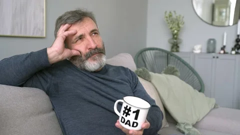 Attractive Beard Middle Age Man Thinking About His Family. Alone At Home Stock Footage 153805607
