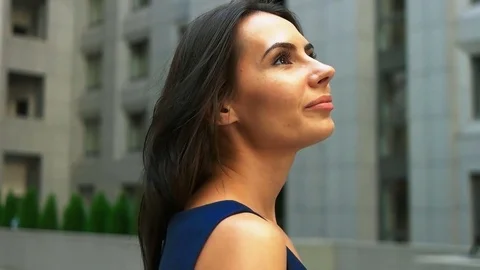 Attractive beautiful lady posing and flirting on camera, staying close to the Stock Footage 73812791